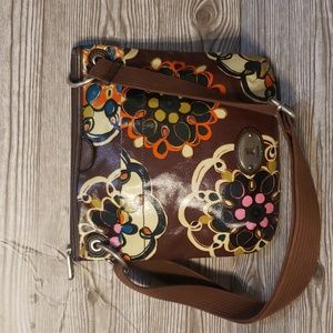 Fossil Key Per brown floral canvas crossbody bag